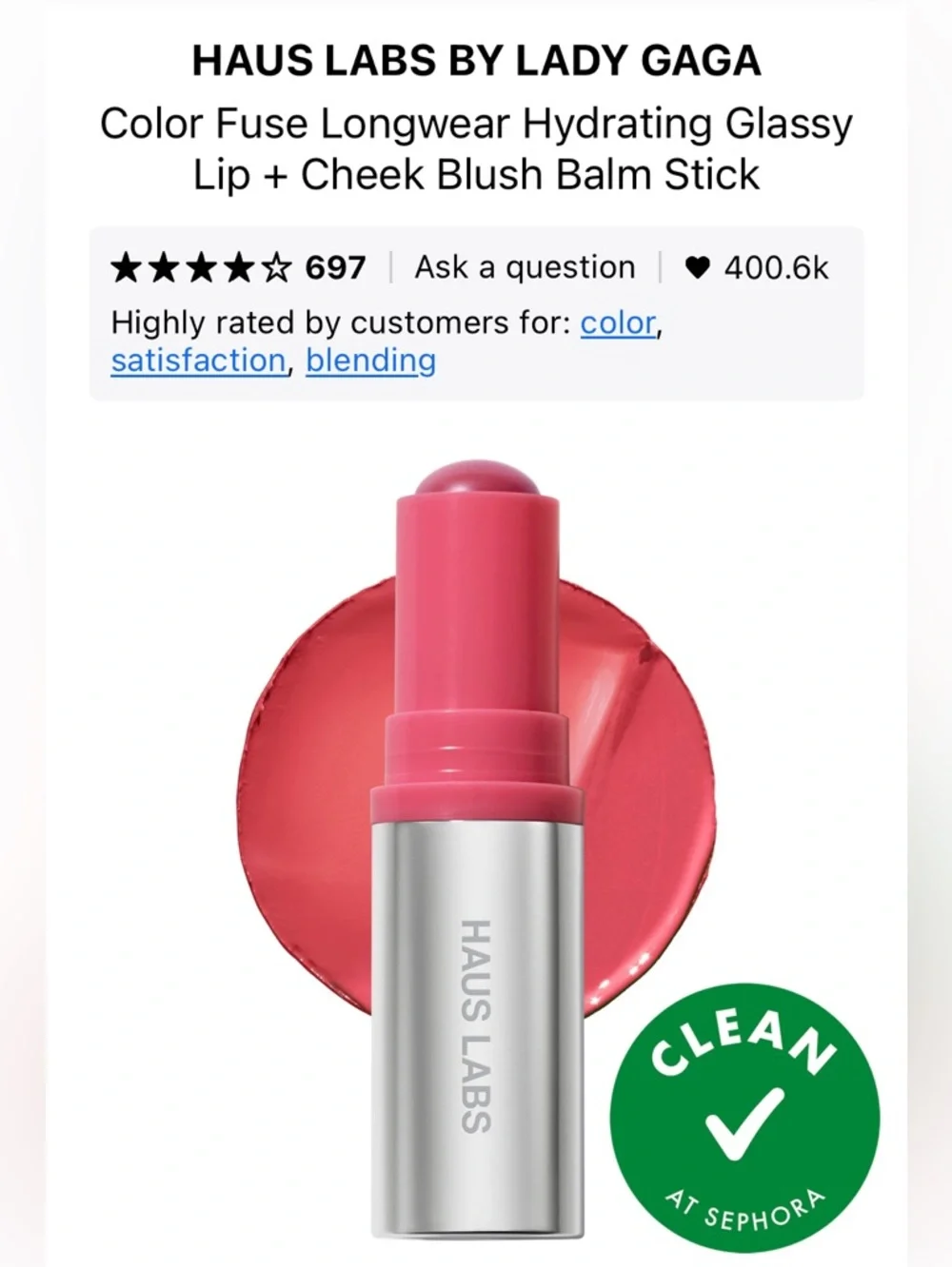 HAUS LABS Color Fuse Glassy Blush Balm - Glassy Rosette